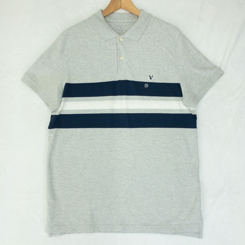 American Eagle Polo Shirt Mens Large Gray Super Soft Slim Fit Short Sleeve